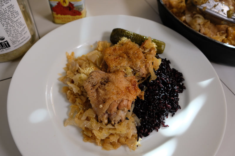 Ima's Chicken with Sauerkraut and Cabbage