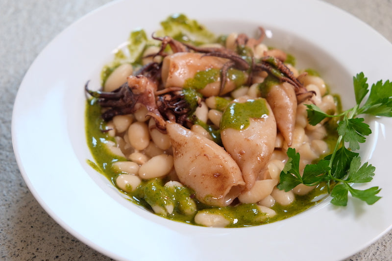 Squid With Cannellini Beans And Chimichurri